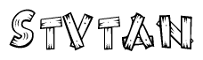 The clipart image shows the name Stvtan stylized to look as if it has been constructed out of wooden planks or logs. Each letter is designed to resemble pieces of wood.