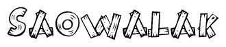 The clipart image shows the name Saowalak stylized to look like it is constructed out of separate wooden planks or boards, with each letter having wood grain and plank-like details.