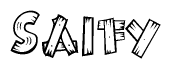 The image contains the name Saify written in a decorative, stylized font with a hand-drawn appearance. The lines are made up of what appears to be planks of wood, which are nailed together