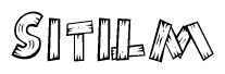 The clipart image shows the name Sitilm stylized to look as if it has been constructed out of wooden planks or logs. Each letter is designed to resemble pieces of wood.