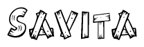 The image contains the name Savita written in a decorative, stylized font with a hand-drawn appearance. The lines are made up of what appears to be planks of wood, which are nailed together