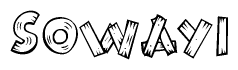 The clipart image shows the name Sowayi stylized to look like it is constructed out of separate wooden planks or boards, with each letter having wood grain and plank-like details.