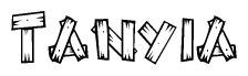 The clipart image shows the name Tanyia stylized to look as if it has been constructed out of wooden planks or logs. Each letter is designed to resemble pieces of wood.