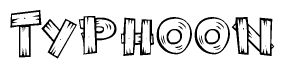 The image contains the name Typhoon written in a decorative, stylized font with a hand-drawn appearance. The lines are made up of what appears to be planks of wood, which are nailed together