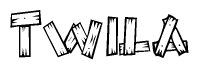 The clipart image shows the name Twila stylized to look like it is constructed out of separate wooden planks or boards, with each letter having wood grain and plank-like details.