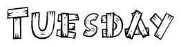 The image contains the name Tuesday written in a decorative, stylized font with a hand-drawn appearance. The lines are made up of what appears to be planks of wood, which are nailed together