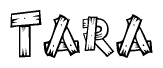 The image contains the name Tara written in a decorative, stylized font with a hand-drawn appearance. The lines are made up of what appears to be planks of wood, which are nailed together