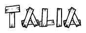 The clipart image shows the name Talia stylized to look like it is constructed out of separate wooden planks or boards, with each letter having wood grain and plank-like details.