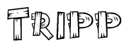 The clipart image shows the name Tripp stylized to look like it is constructed out of separate wooden planks or boards, with each letter having wood grain and plank-like details.