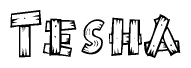 The clipart image shows the name Tesha stylized to look like it is constructed out of separate wooden planks or boards, with each letter having wood grain and plank-like details.