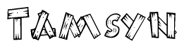 The image contains the name Tamsyn written in a decorative, stylized font with a hand-drawn appearance. The lines are made up of what appears to be planks of wood, which are nailed together