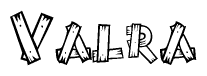 The clipart image shows the name Valra stylized to look like it is constructed out of separate wooden planks or boards, with each letter having wood grain and plank-like details.