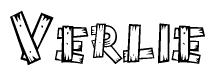 The image contains the name Verlie written in a decorative, stylized font with a hand-drawn appearance. The lines are made up of what appears to be planks of wood, which are nailed together