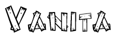 The image contains the name Vanita written in a decorative, stylized font with a hand-drawn appearance. The lines are made up of what appears to be planks of wood, which are nailed together