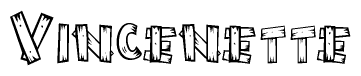 The clipart image shows the name Vincenette stylized to look like it is constructed out of separate wooden planks or boards, with each letter having wood grain and plank-like details.