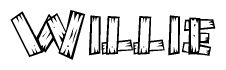 The clipart image shows the name Willie stylized to look as if it has been constructed out of wooden planks or logs. Each letter is designed to resemble pieces of wood.
