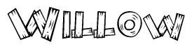 The clipart image shows the name Willow stylized to look like it is constructed out of separate wooden planks or boards, with each letter having wood grain and plank-like details.