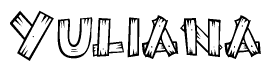 The clipart image shows the name Yuliana stylized to look as if it has been constructed out of wooden planks or logs. Each letter is designed to resemble pieces of wood.