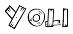 The clipart image shows the name Yoli stylized to look like it is constructed out of separate wooden planks or boards, with each letter having wood grain and plank-like details.