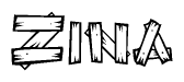 The clipart image shows the name Zina stylized to look like it is constructed out of separate wooden planks or boards, with each letter having wood grain and plank-like details.