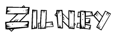 The clipart image shows the name Zilney stylized to look like it is constructed out of separate wooden planks or boards, with each letter having wood grain and plank-like details.