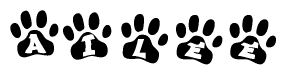The image shows a row of animal paw prints, each containing a letter. The letters spell out the word Ailee within the paw prints.