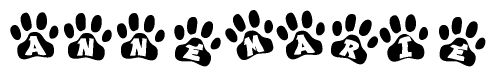 The image shows a series of animal paw prints arranged horizontally. Within each paw print, there's a letter; together they spell Annemarie