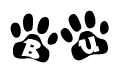 The image shows a row of animal paw prints, each containing a letter. The letters spell out the word Bu within the paw prints.