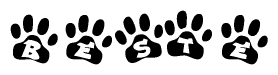 The image shows a series of animal paw prints arranged horizontally. Within each paw print, there's a letter; together they spell Beste