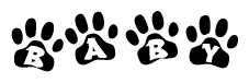 The image shows a series of animal paw prints arranged horizontally. Within each paw print, there's a letter; together they spell word tag
