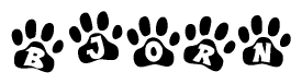 The image shows a series of animal paw prints arranged horizontally. Within each paw print, there's a letter; together they spell Bjorn