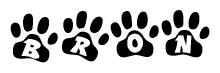 The image shows a series of animal paw prints arranged horizontally. Within each paw print, there's a letter; together they spell Bron