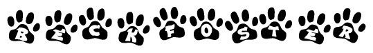 The image shows a row of animal paw prints, each containing a letter. The letters spell out the word Beckfoster within the paw prints.