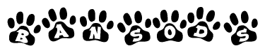 The image shows a series of animal paw prints arranged in a horizontal line. Each paw print contains a letter, and together they spell out the word Bansods.