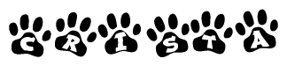 The image shows a series of animal paw prints arranged horizontally. Within each paw print, there's a letter; together they spell Crista