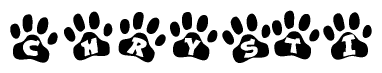 The image shows a series of animal paw prints arranged horizontally. Within each paw print, there's a letter; together they spell Chrysti