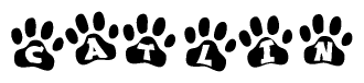 The image shows a series of animal paw prints arranged horizontally. Within each paw print, there's a letter; together they spell Catlin
