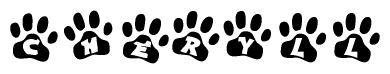 The image shows a series of animal paw prints arranged horizontally. Within each paw print, there's a letter; together they spell Cheryll