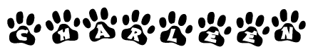 The image shows a series of animal paw prints arranged horizontally. Within each paw print, there's a letter; together they spell Charleen