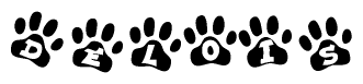 The image shows a row of animal paw prints, each containing a letter. The letters spell out the word Delois within the paw prints.
