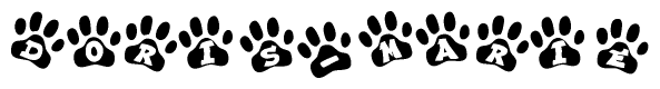 The image shows a row of animal paw prints, each containing a letter. The letters spell out the word Doris-marie within the paw prints.