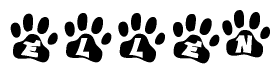The image shows a row of animal paw prints, each containing a letter. The letters spell out the word Ellen within the paw prints.
