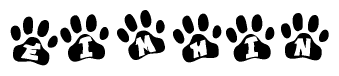 The image shows a series of animal paw prints arranged horizontally. Within each paw print, there's a letter; together they spell Eimhin
