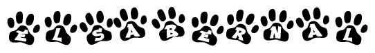 The image shows a series of animal paw prints arranged horizontally. Within each paw print, there's a letter; together they spell Elsabernal