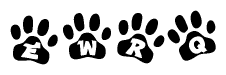 The image shows a series of animal paw prints arranged in a horizontal line. Each paw print contains a letter, and together they spell out the word Ewrq.
