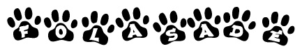 The image shows a series of animal paw prints arranged horizontally. Within each paw print, there's a letter; together they spell Folasade
