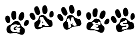The image shows a series of animal paw prints arranged horizontally. Within each paw print, there's a letter; together they spell Games