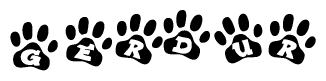 The image shows a series of animal paw prints arranged horizontally. Within each paw print, there's a letter; together they spell Gerdur