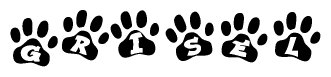 The image shows a row of animal paw prints, each containing a letter. The letters spell out the word Grisel within the paw prints.