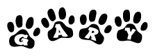 The image shows a row of animal paw prints, each containing a letter. The letters spell out the word Gary within the paw prints.